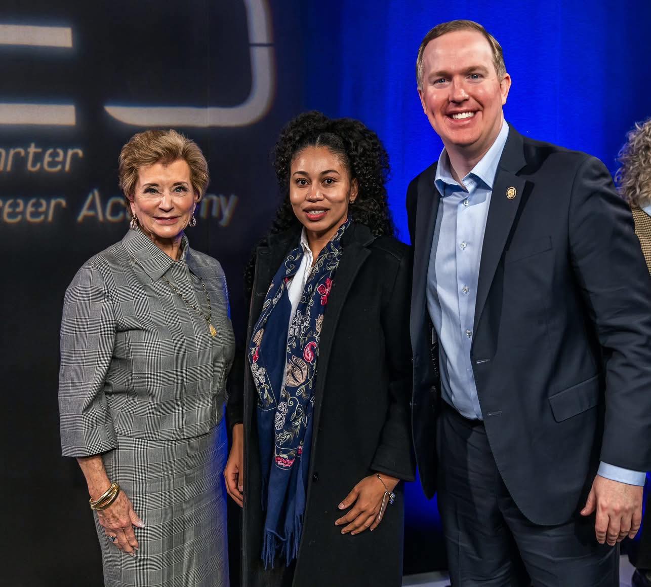 Nina Blackwelder with U.S. Secretary of Education Linda McMahon and Congressman Brian Jack — January 2026, Newnan Georgia